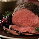 DELICIOUS CRIOLLO GRASS FED BEEF THYME-RUBBED BEEF TOP ROUND ROAST WITH ROASTED ONION AND PEAR WILD RICE