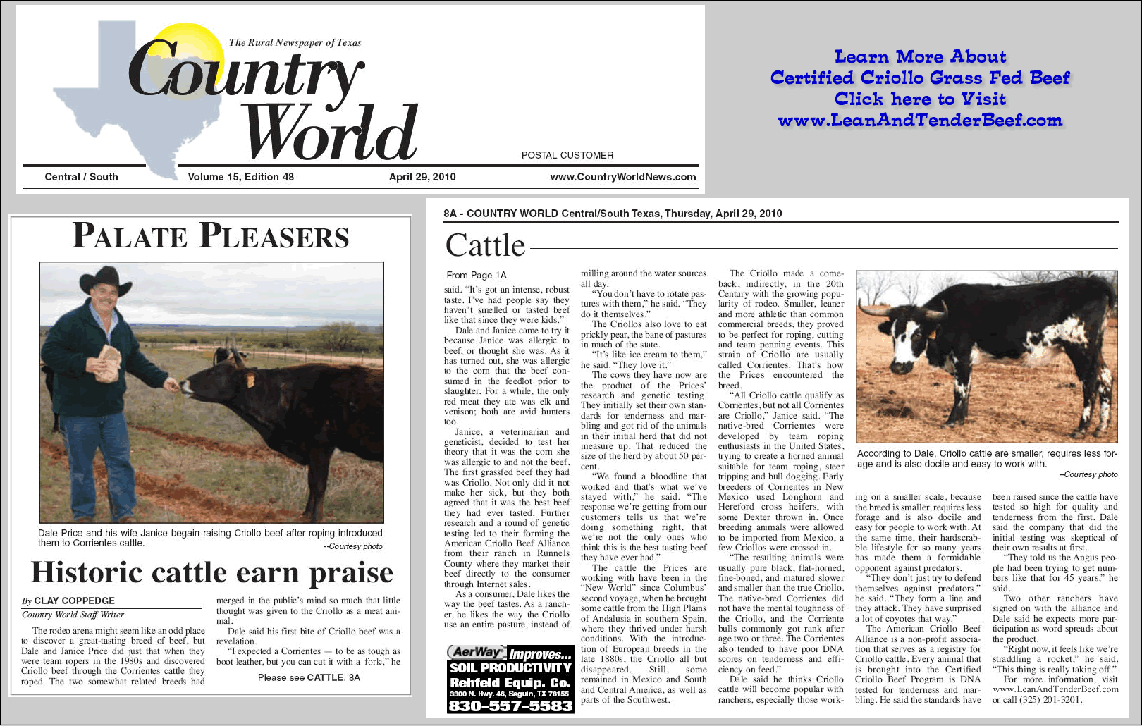 Grass Fed Certified Criollo Beef in the News!